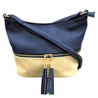 AM3016C-NAVY/BEIGE BUCKET VEGAN LEATHER CROSSBODY BAG AM3016C-NAVY/BEIGE BUCKET VEGAN LEATHER CROSSBODY BAG